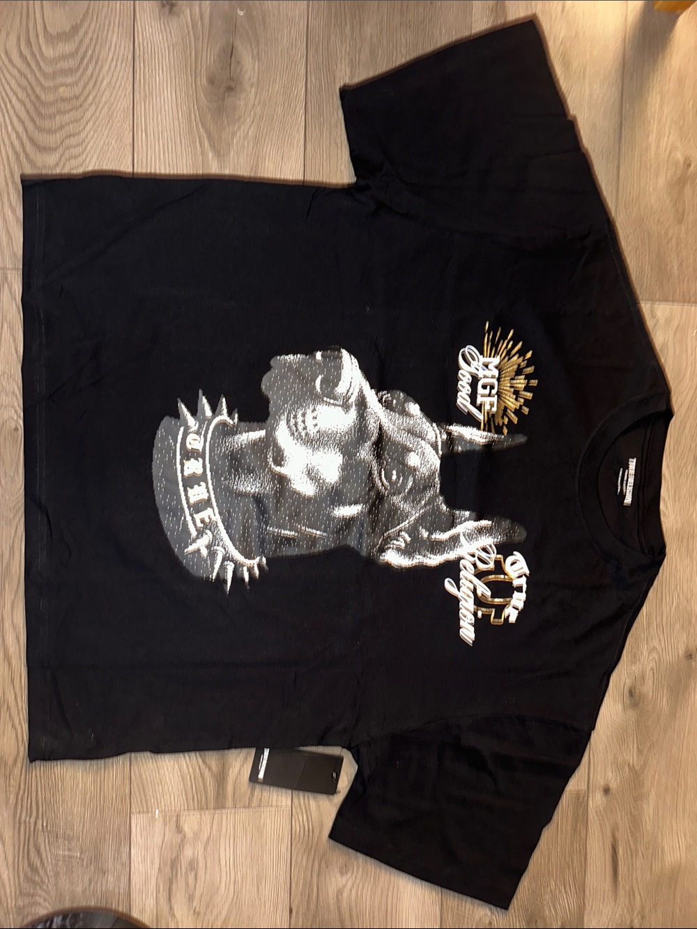 True Religion Black Graphic Doberman Tee with Gold Accents